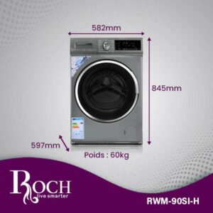Roch Machine à Laver 9 Kg RWM-90SI-H Inverter (A+++) - Couleur Gris